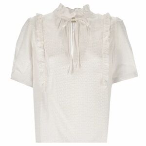 Zadig & Voltaire- Ivory Silk Short-sleeve Ruffle V Neck Blouse
